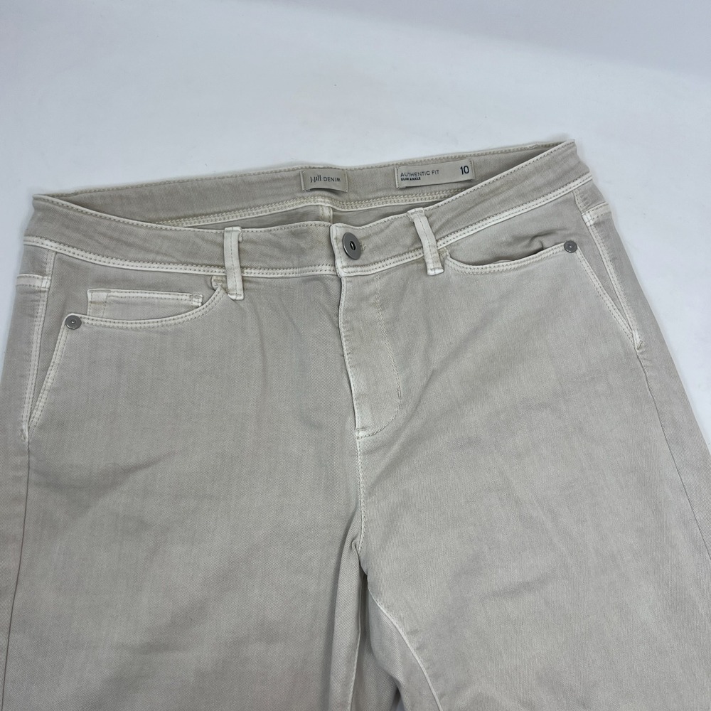 J. Jill Denim Authentic Fit Slim Ankle Jeans Womens Size 10 Beige Khaki Mid Rise - Picture 3 of 11